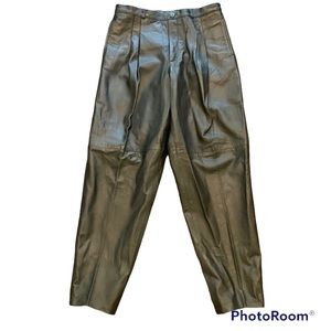 AUTHENTIC LEATHER PANTS TROUSERS HIGH RISE PLEATED BLACK